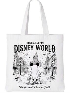 Disney White and Black Graphic Tote Bag - Halloween Main Street Design